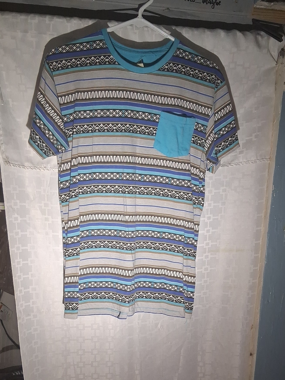 Galaxy by harbic men's Aztec geometric striped pocket tea, blue Gray, small.